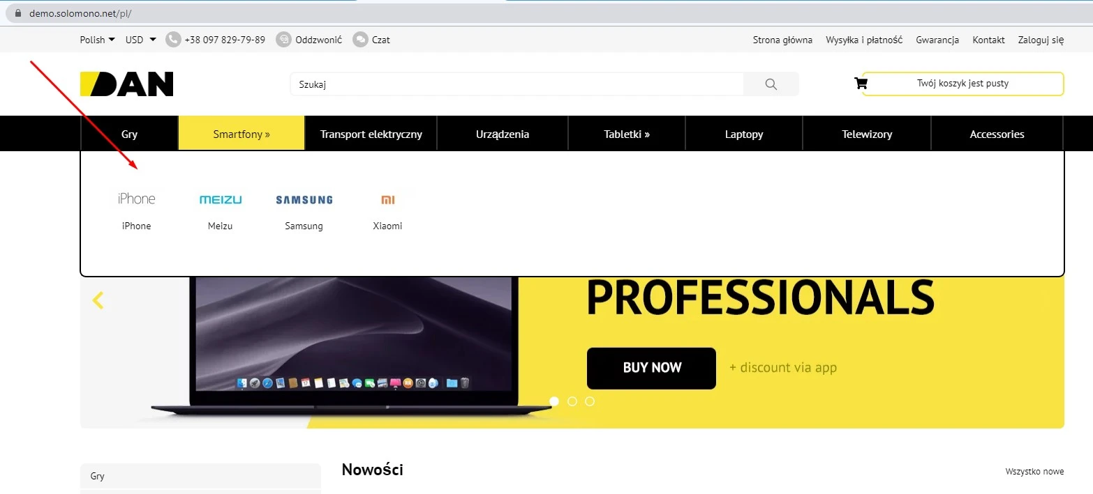 Wtyczka Menu główne - na platformie do szybkiego tworzenia sklepów internetowych osCommerce Solomono - 1 Menu główne - 1